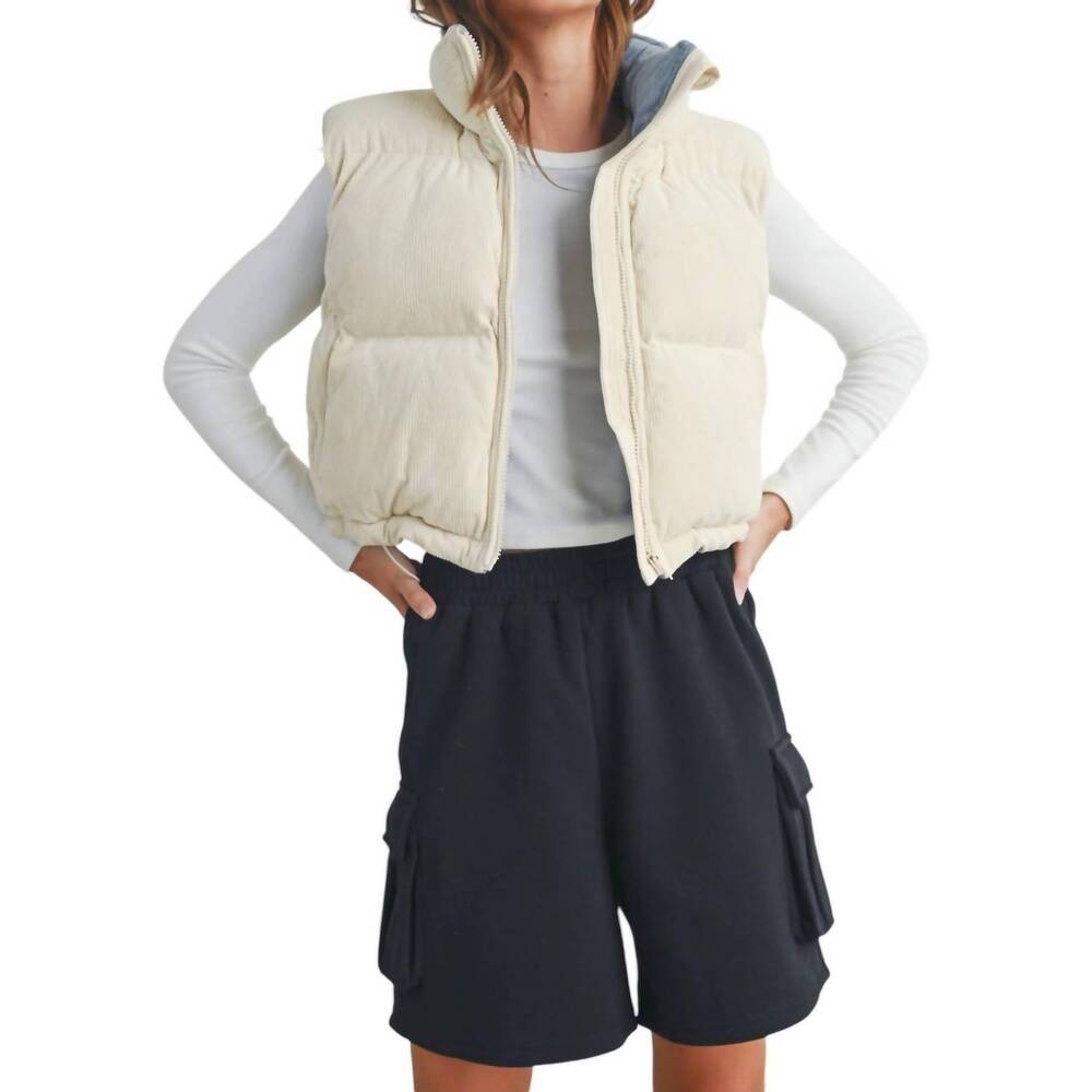NEW BUTTERMELON adoreme corduroy puffer vest in ivory